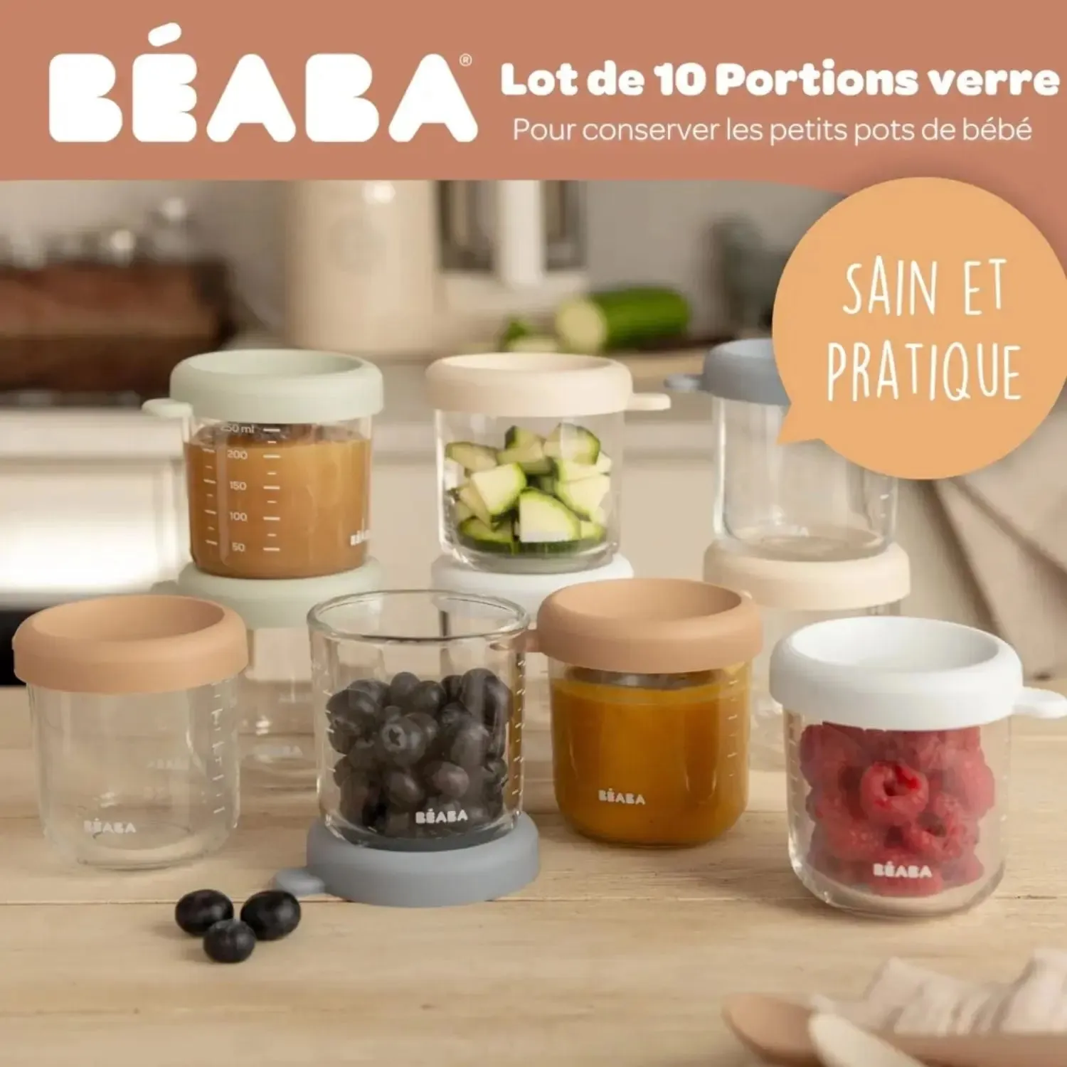 Béaba Natural Color Mix pot verre 250ml x10 hermétique