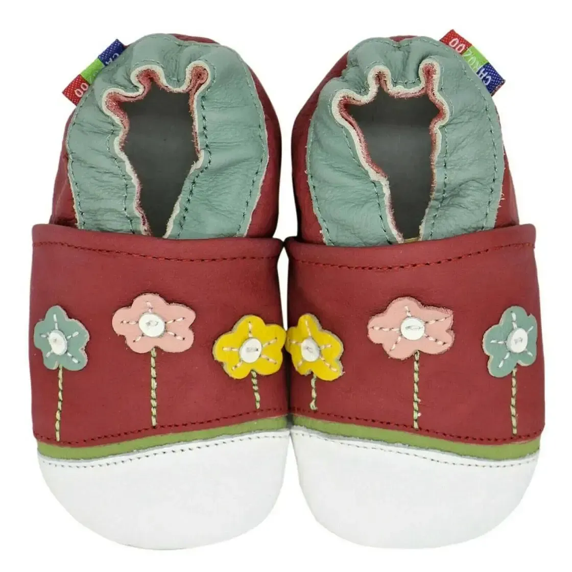 Carozoo Bunny chaussons cuir souple fond rouge