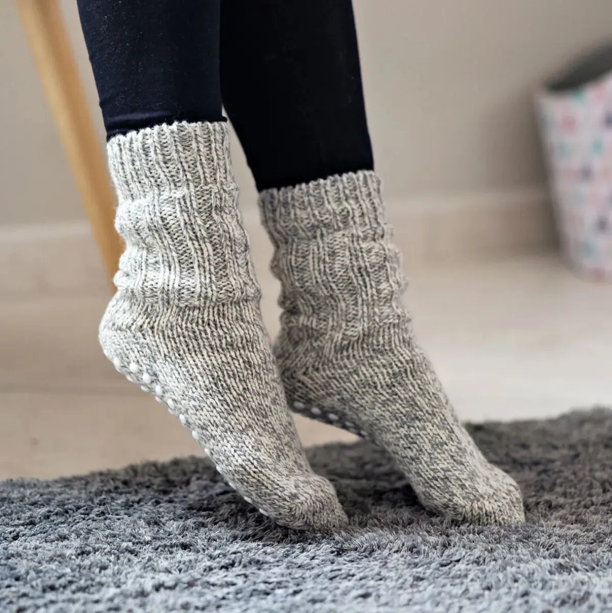 Hirsch Natur chaussettes laine antidesrapantes adulte