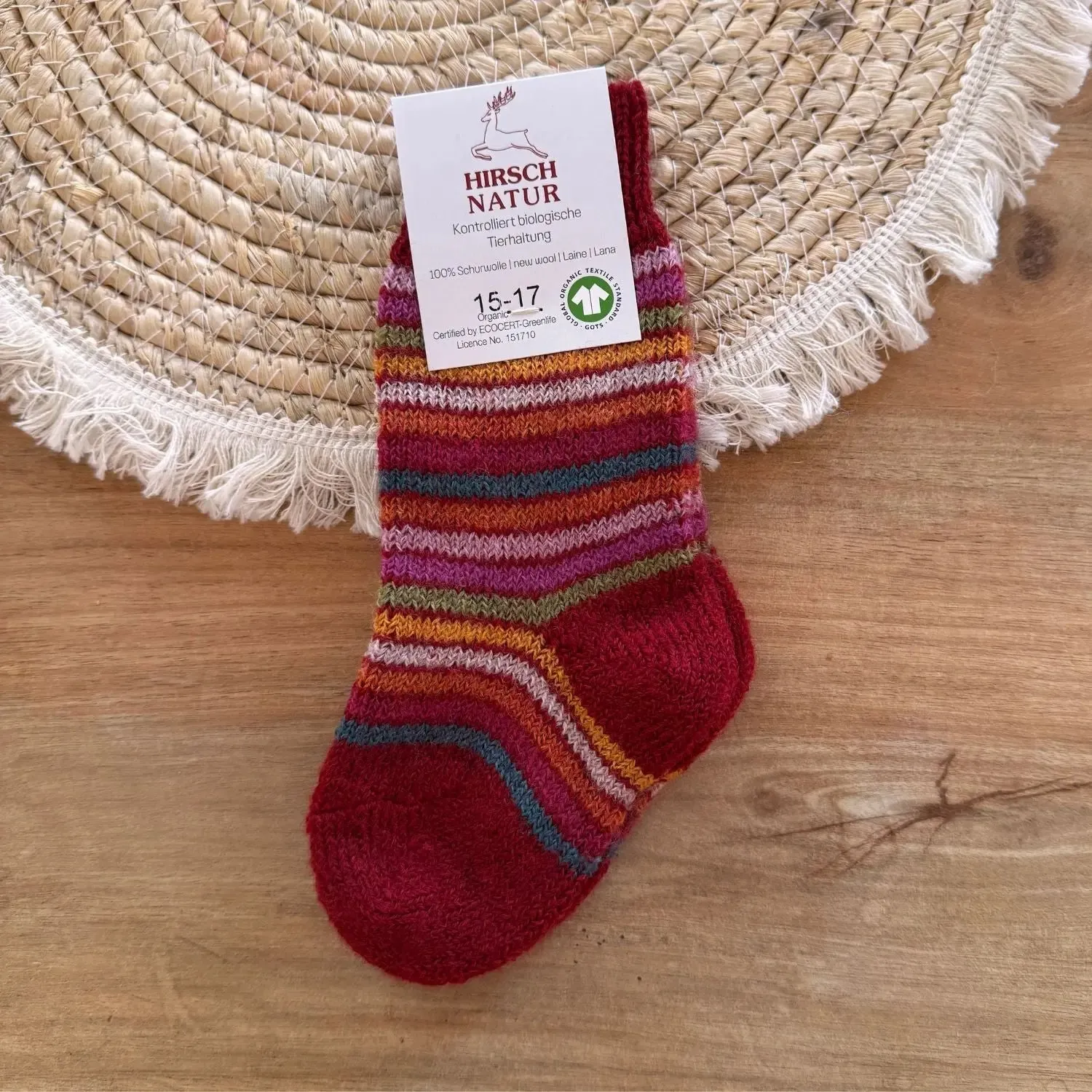 Hirsch Natur Rainbow chaussettes laine bio enfant chaudes