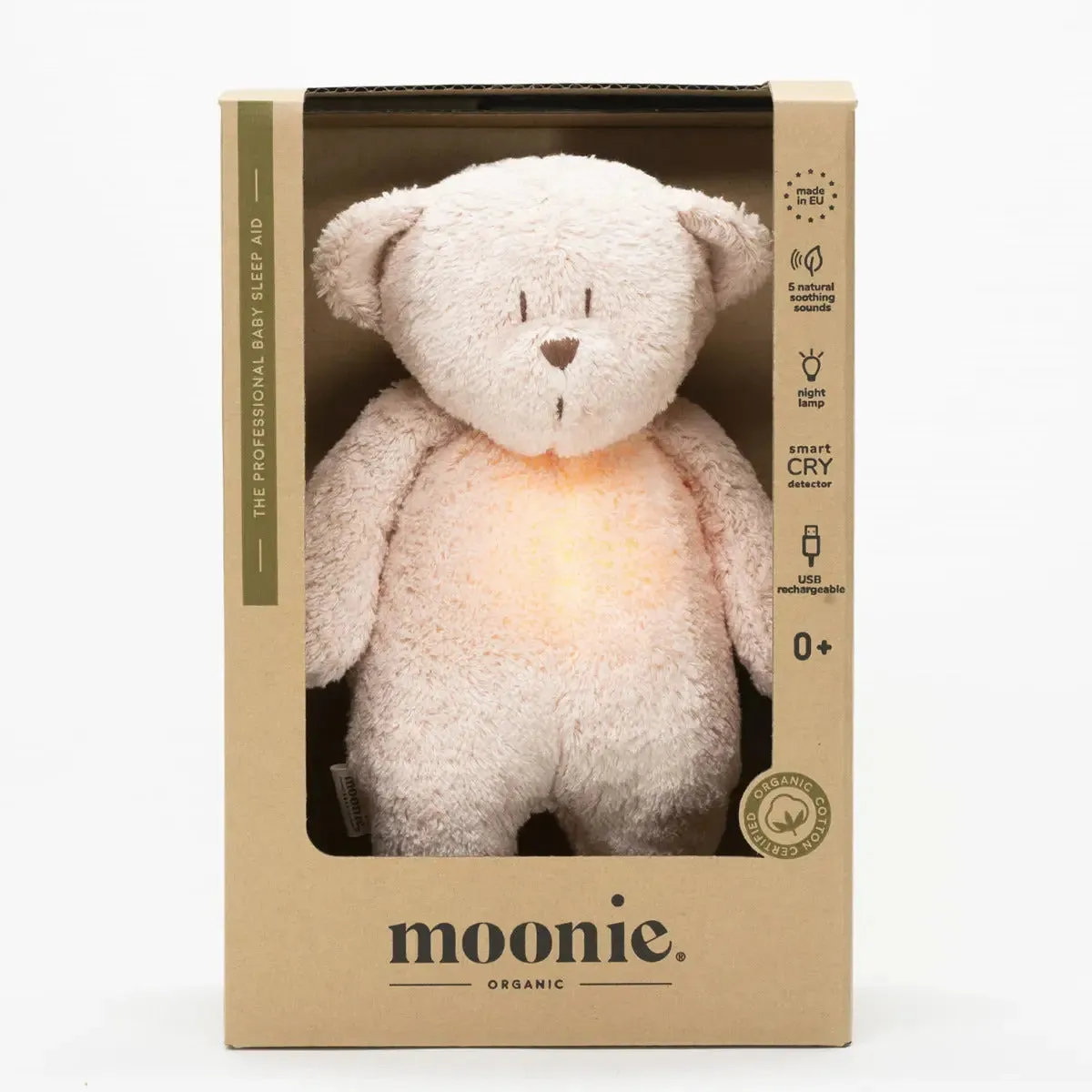 Moonie peluche bruit rose bébé coton bio