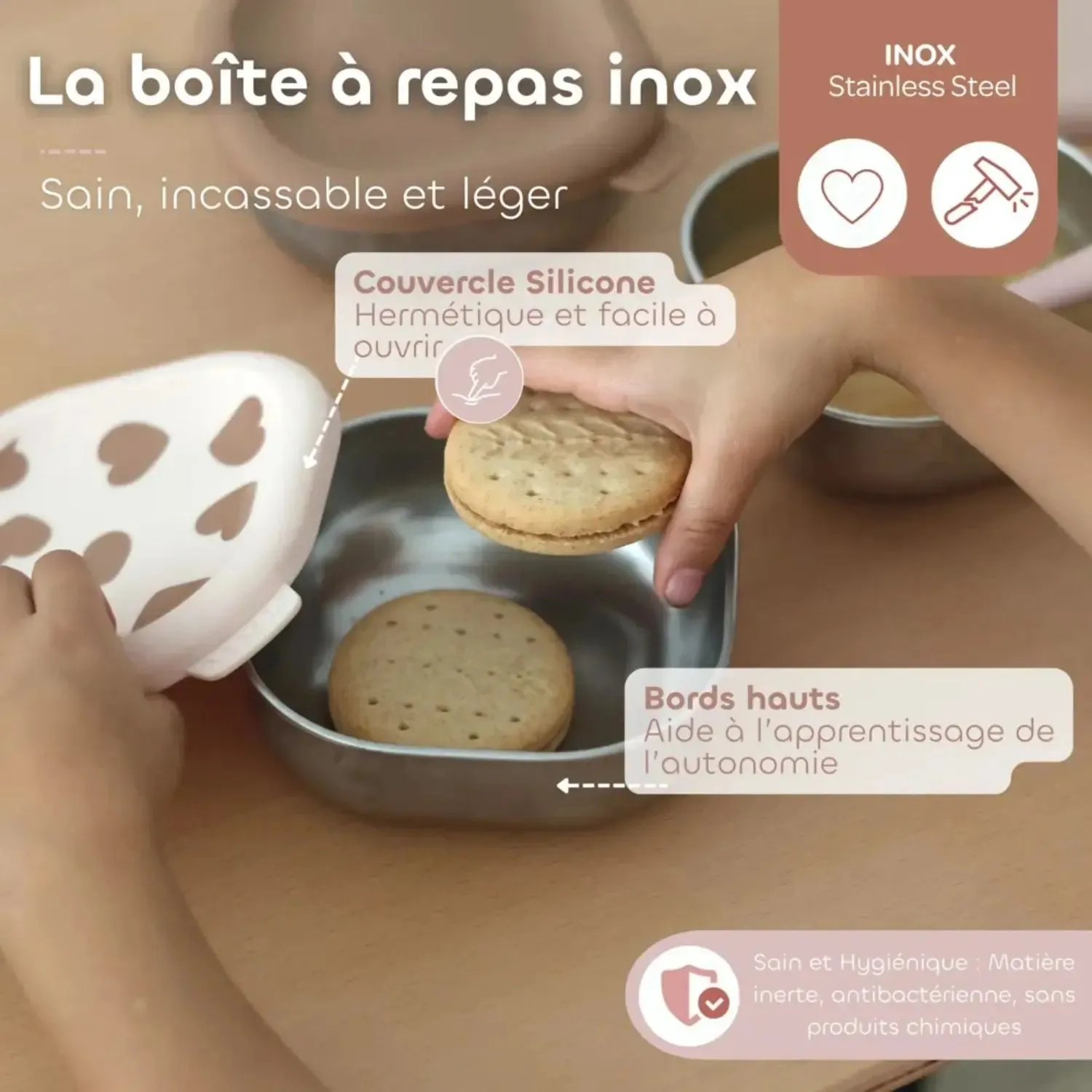 Béaba lot 3 boîtes repas inox 250ml bol