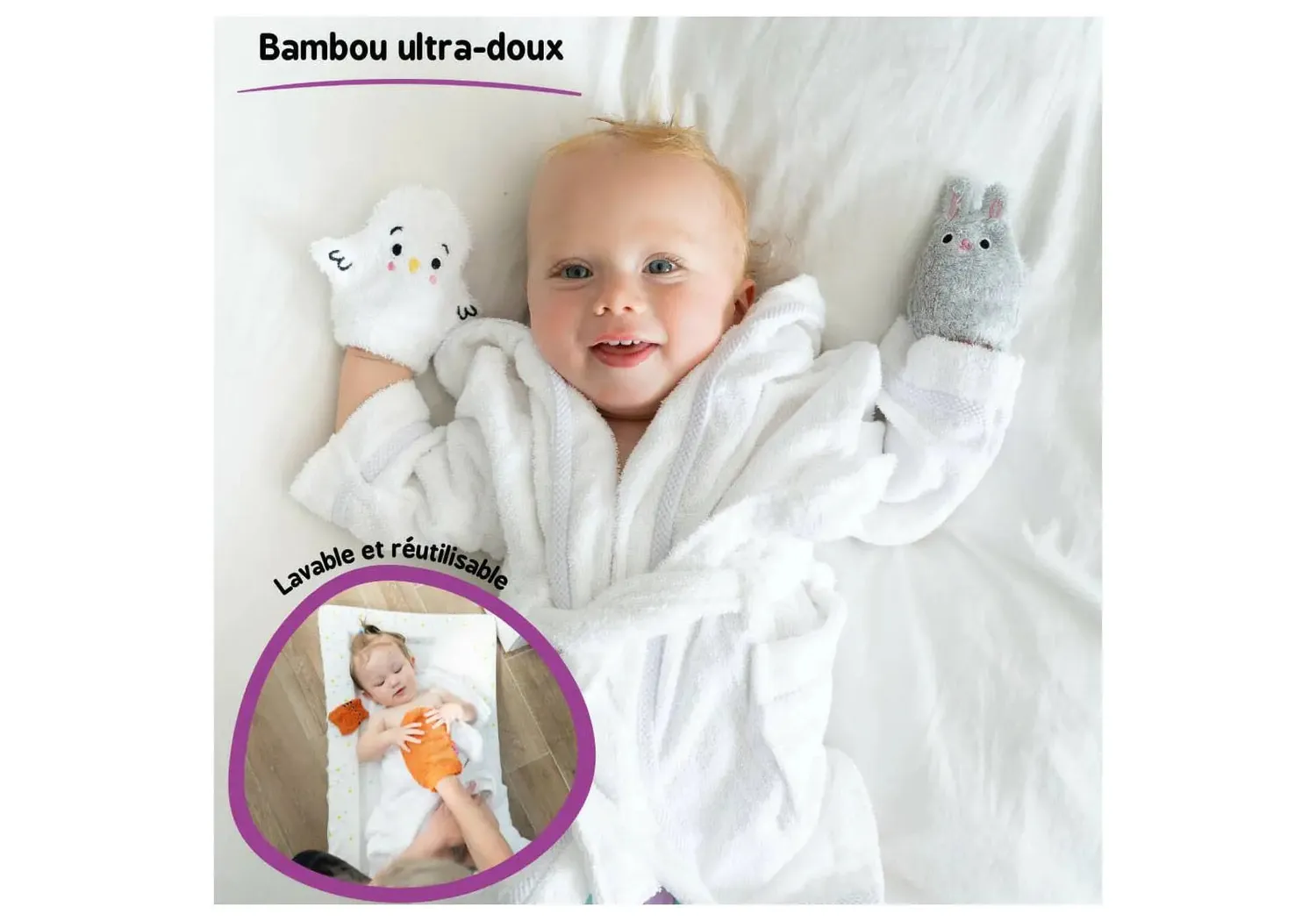 Tidy Tot lot 6 gants bain bambou bébé adulte