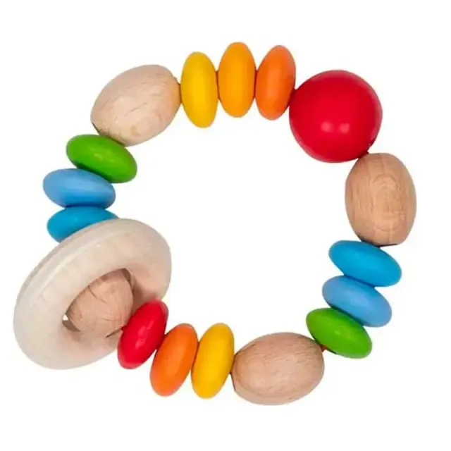 Goki Lentilles arc-en-ciel hochet bois naissance 8cm
