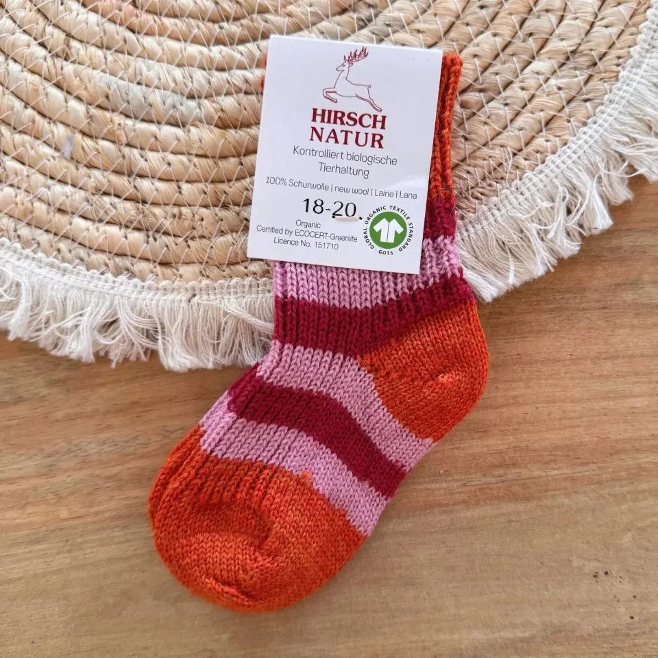 Hirsch Natur Chaussettes laine bio enfant rayées