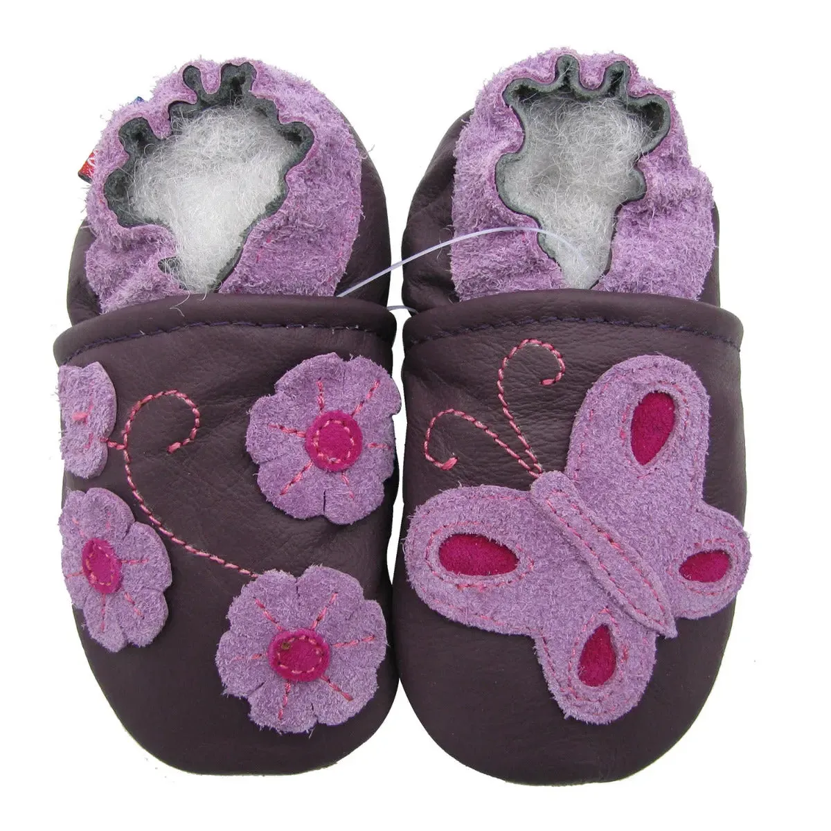 Carozoo Bunny chaussons cuir souple fond rouge