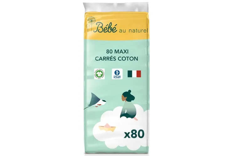 BEBE AU NATUREL Maxi Carrés coton bébé bio 80 pièces
