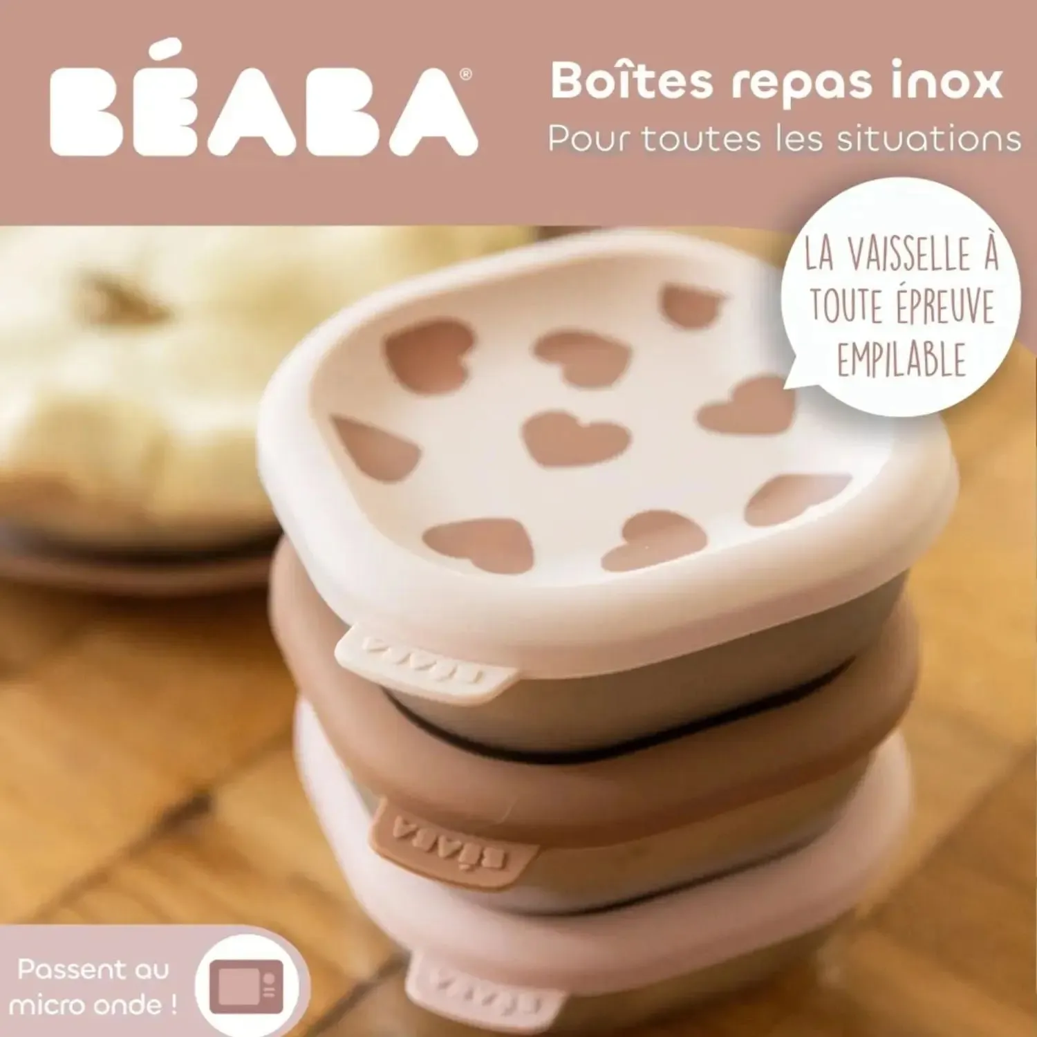 Béaba lot 3 boîtes repas inox 250ml bol