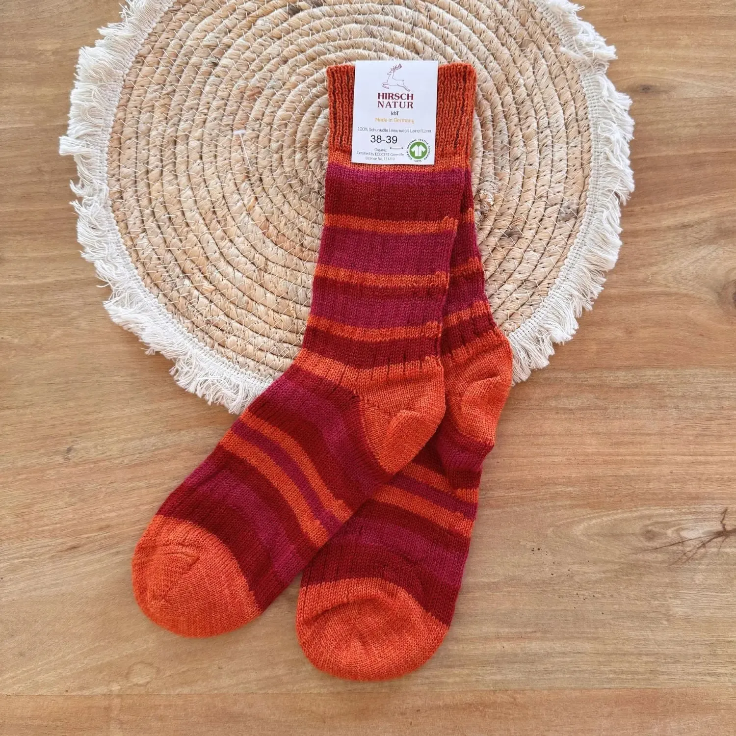 Hirsch Natur chaussettes épaisses rayées laine bio paire