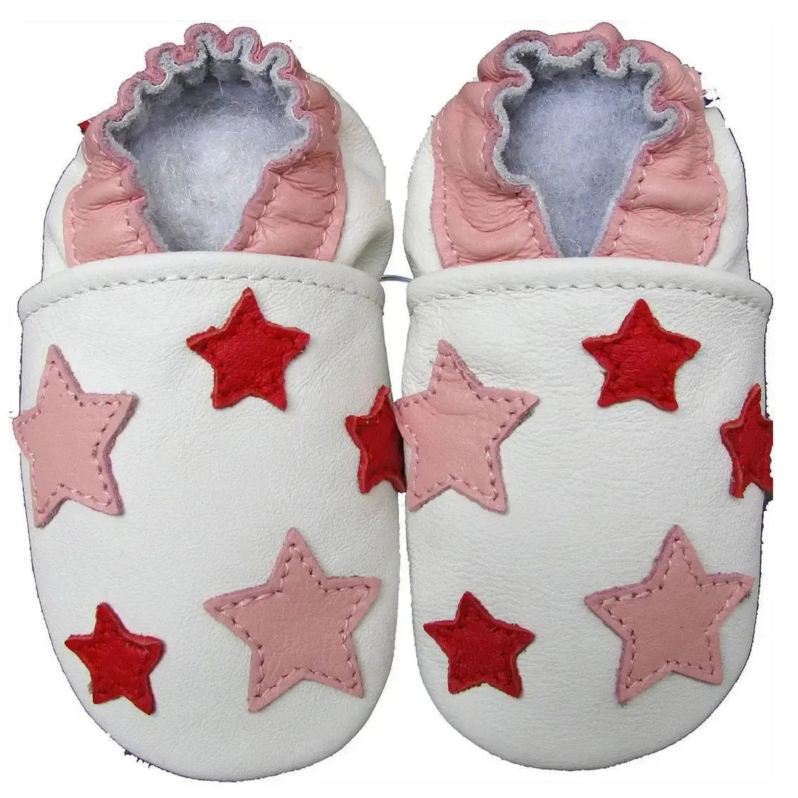 Carozoo Bunny chaussons cuir souple fond rouge