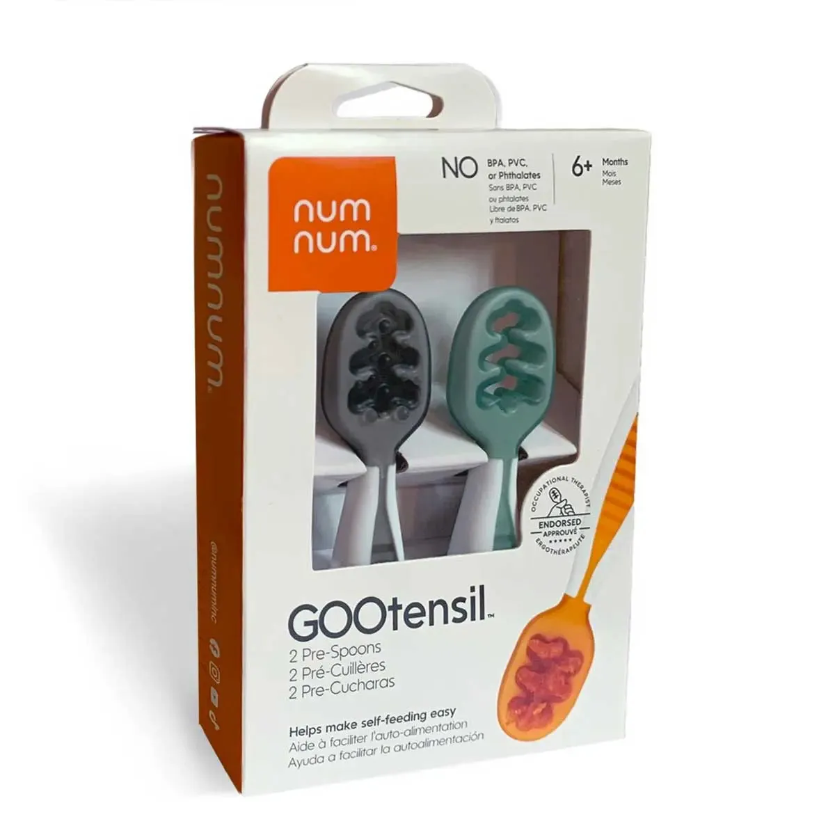 Num Num GOOtensils pré-cuillères bébé gris et vert, 2 pièces